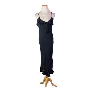 Vintage Y2K American Angel Size XL Black Bias-Cut Crepe Dress Ruffled